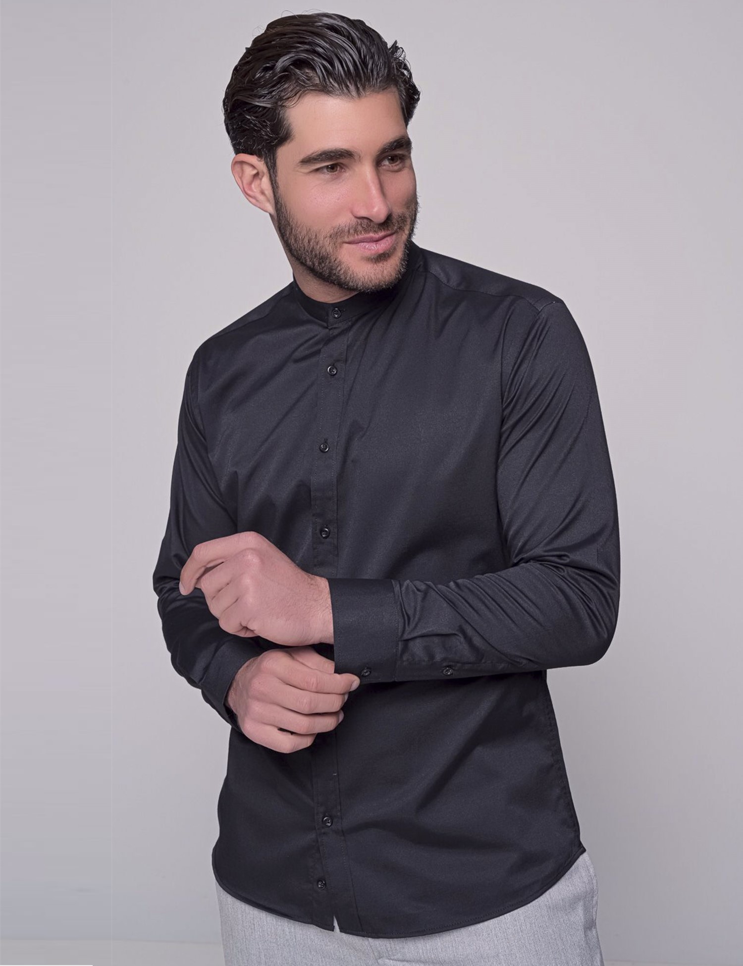 Ben Tailor ανδρικό μαύρο πουκάμισο με μάο γιακά 0692 φωτογραφία